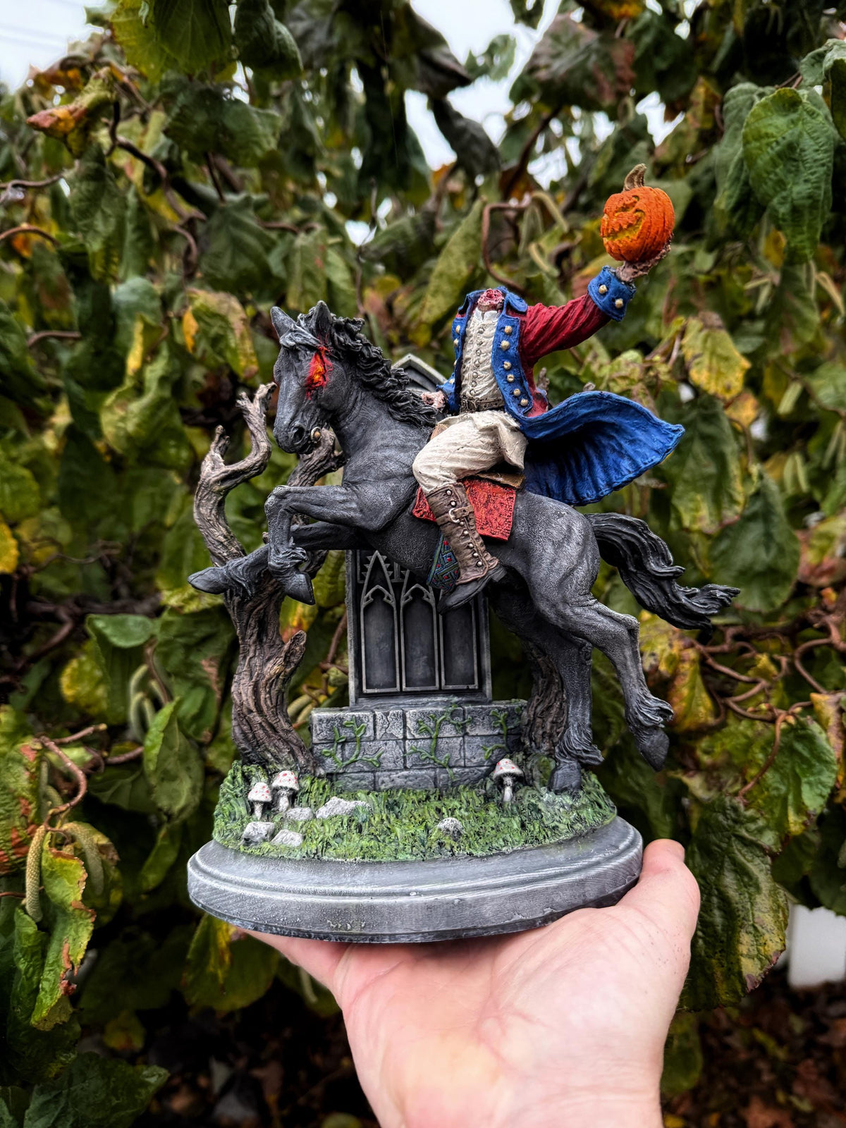 Headless Horseman Riding Statue, Full Color Resin Sculpture | Gothic Legend of Sleepy Hollow Figurine | Dark Folklore Art for Spooky Decor